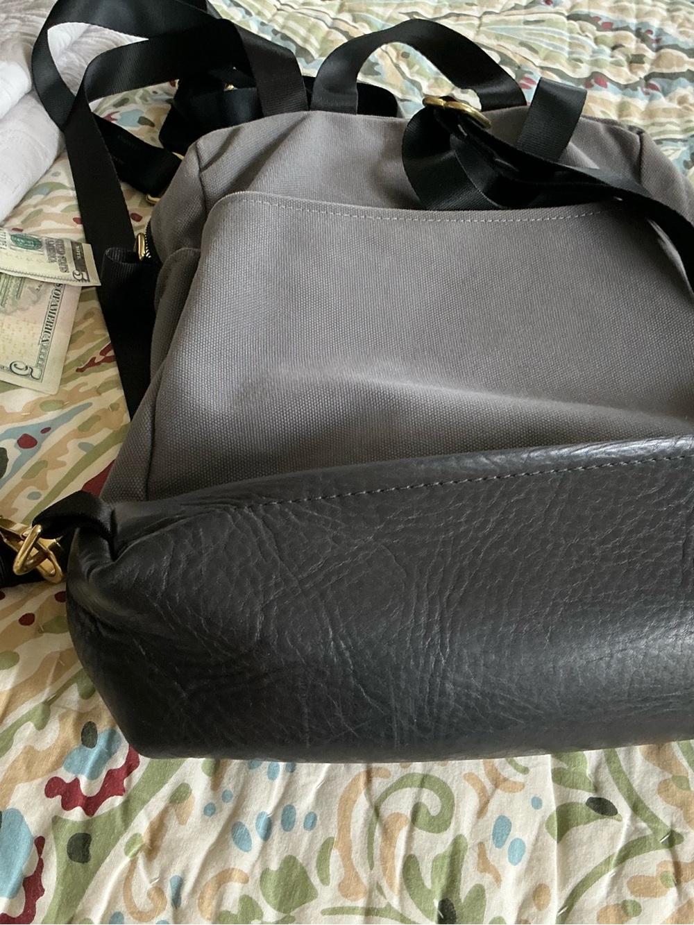 Gray and Black Women's Backpack with Front Flap from R. RIVETER - Picture 3 of 9